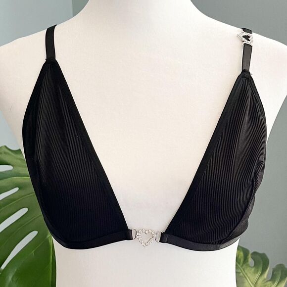 Black and silver heart triangle bralette with adjustable straps size small - Picture 2 of 7
